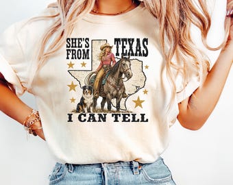 Comfort Colors® She's From Texas I can Tell T-Shirt,Southern Cowgirl Graphic Tee, Texas Pride Tee, Lone Star Gift