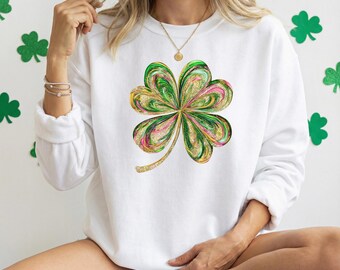 St Patricks Day Sweatshirt Lucky Shamrock Hoodie Cute Saint Patrick's Party Sweater Four Leaf Clover Hoodie Irish Retro Shenanigans