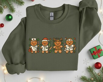 Gingerbread Nurse Christmas Sweatshirt, Nurse Holiday Hoodie, Retro Christmas Sweatshirt, Nursing Student Sweatshirt, Cute Nurse Gifts