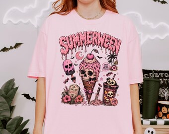 Comfort Colors® Summerween Shirt, Pastel Goth Halloween Tee, Spooky Summer T-Shirt, Cute Ghost Fall Shirt, Alternative Aesthetic Gift