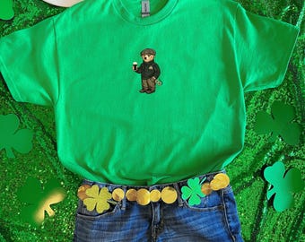 Y2K St Patricks Day Bear Shirt, Retro Irish 90s Baby Tee, Womens St Pattys Day Shirt, Lucky Girl Irish Shirt, Shamrock Bar Crawl Shirts