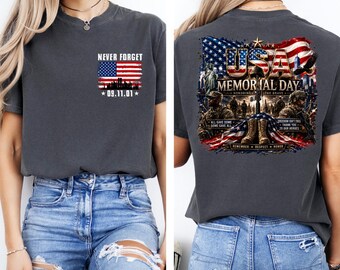 Comfort Colors® Never Forget 9/11 Shirt, 25th Anniversary Memorial T-Shirt, Patriot Day Tribute Tee