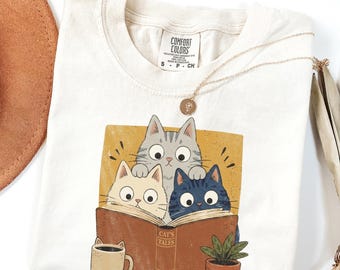 Comfort Colors® Bookish Reading Cats Graphic T-Shirt, Curious Reader Gift