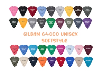 Gildan 64000 Adult Blank Shirts, 64000 Soft Style Unisex Shirts, Gildan Blank Shirts for Prints, 37 Available Colors