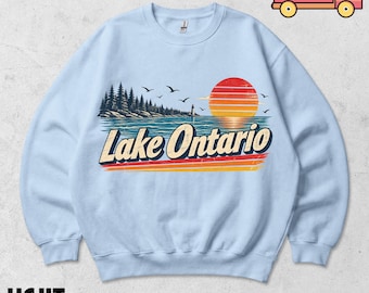 Lake Ontario Sweatshirt, Great Lakes Sunset Graphic Shirt, Retro Canada Vacation Gift