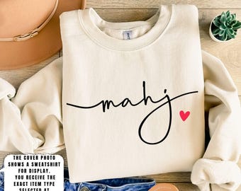MahJong with Heart Sweatshirt, Night Outfit Group Mahjongg Hoodie,Funny Mahjong Group Sweater,  Mahj Girl Group Apparel,Mah-Jongg Enthusiast