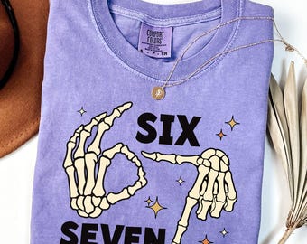 Comfort Colors® 6 7 Meme Shirt, Funny Skeleton Hands Tee, Halloween Couples Shirt, Trendy Shirt, Six Seven T-shirt, 67 Couples Tee