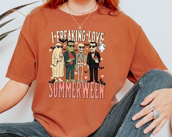 I Freaking Love Summerween Shirt, Comfort Colors Spooky Beach Tee for Women, Halloween Pool Party T-Shirt, Funny Gift for Best Friend