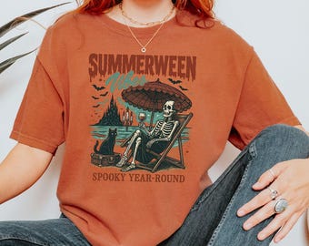 Summerween Skeleton Shirt, Summer-ween Tshirt, Spooky Summer Tee, Summer Halloween Shirt, Halloweener Gift,Year-Round Halloween,Beach Skelly