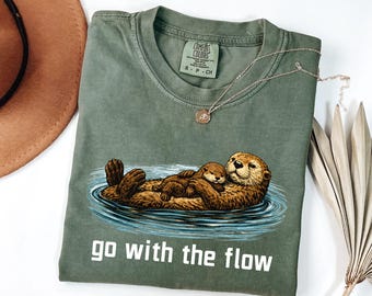 Comfort Colors  Go With The Flow Shirt, Sea Otter Lover Gift, Vintage Nature Graphic T-shirt, Ocean Life Apparel