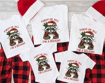 Funny Opossum Christmas Shirts Angry Opossum TShirt, First Of All I'm A Delight Xmas Family Shirts, Opossum Lover Shirts