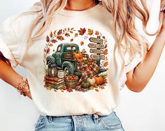 Comfort Colors® Pumpkin Truck Shirt, Vintage Cozy Season Tee, Retro Autumn Crewneck