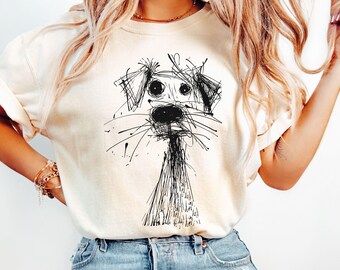 Comfort Colors® Puppy Sketch Shirt, Scribble Dog Graphic Tee, Hand Drawn Dog Shirt, Cute Dog Lover Gift
