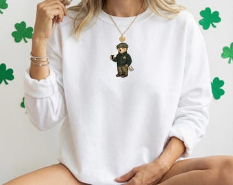 Y2K St Patricks Day Bear Sweatshirt, Retro Irish 90s Hoodie, Womens St Pattys Day Sweater,Lucky Girl Irish Hoodie,Shamrock Bar Crawl Sweater