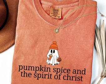 Comfort Colors® Christian Halloween Shirt, Jesus Pumpkin Spice Coffee Ghost Tee, Bible Verse Fall Shirt, Cute Faith T-Shirt, Women's Autumn