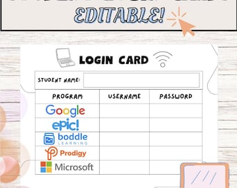 Bewerkbare studenteninlogkaarten | Alles-in-één inlogformulier voor je klas