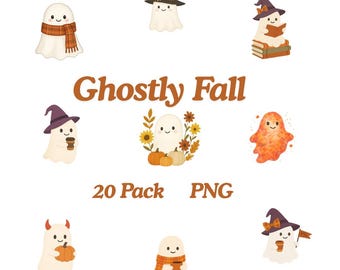 Friendly Ghost PNG Bundle, Halloween Clipart (Digital Download)
