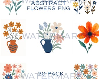 Paquete PNG de flores abstractas: Clipart floral bohemio (uso comercial)