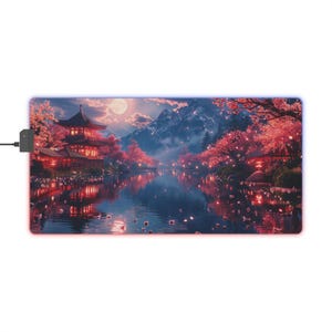 LED Gaming Mouse Pad, Japanese Lake, RGB Desk Mat for Gamers, Aesthetic Gaming Setup, Perfect for Gaming Rooms