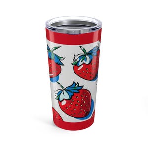 Strawberry Print Tumbler - 20oz Insulated Travel Mug, Cute Kitchen Gift, Summer Drinkware, Reusable Straw Cup, Berry Lover Essential