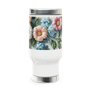 Floral Stainless Steel Travel Mug, 14oz | Coffee Lover Gift | Outdoor Adventure Mug | Perfect for Travel, Birthdays, Mother&#39;s Day, etc.