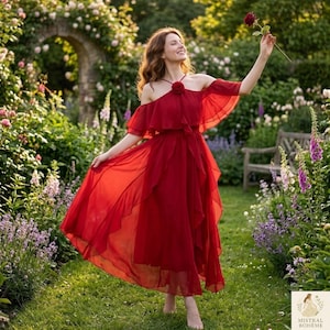 sachin and babi light blue dress Rare Donald Brooks Red Chiffon Ruffle Maxi Dress main image 0