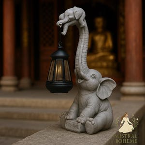 Resin Elephant Statue with LED Lantern – Waterproof Outdoor Garden, Patio or Indoor Decor
