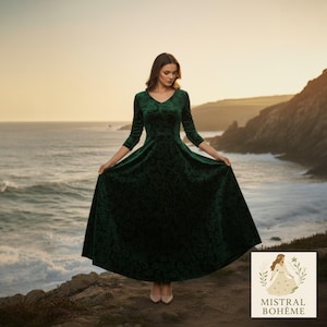 Green Velvet Long Dress - Etsy