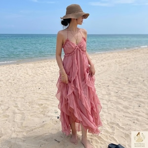 Pink Ruffle Maxi Dress - Etsy