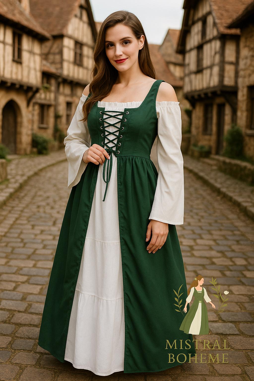 Medieval Green and White Renaissance Dress – Cottagecore
