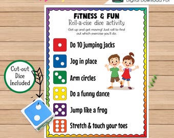 Exercise Dice Game for Kids: Printable Fitness Activity (PDF Digital Download)