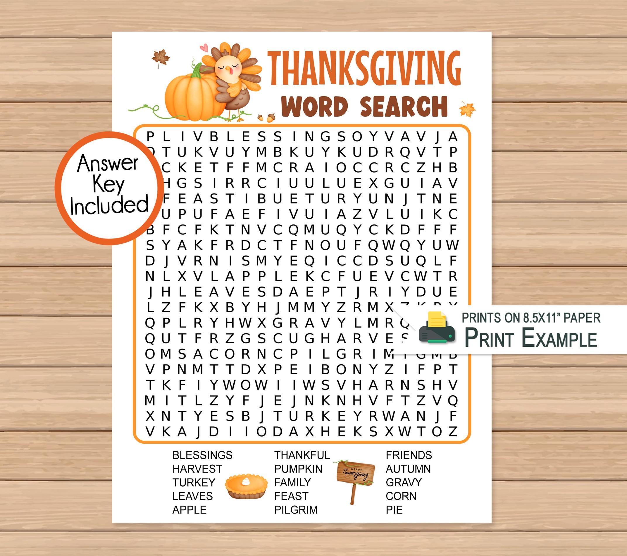 Thanksgiving Word Search for Kids - Etsy