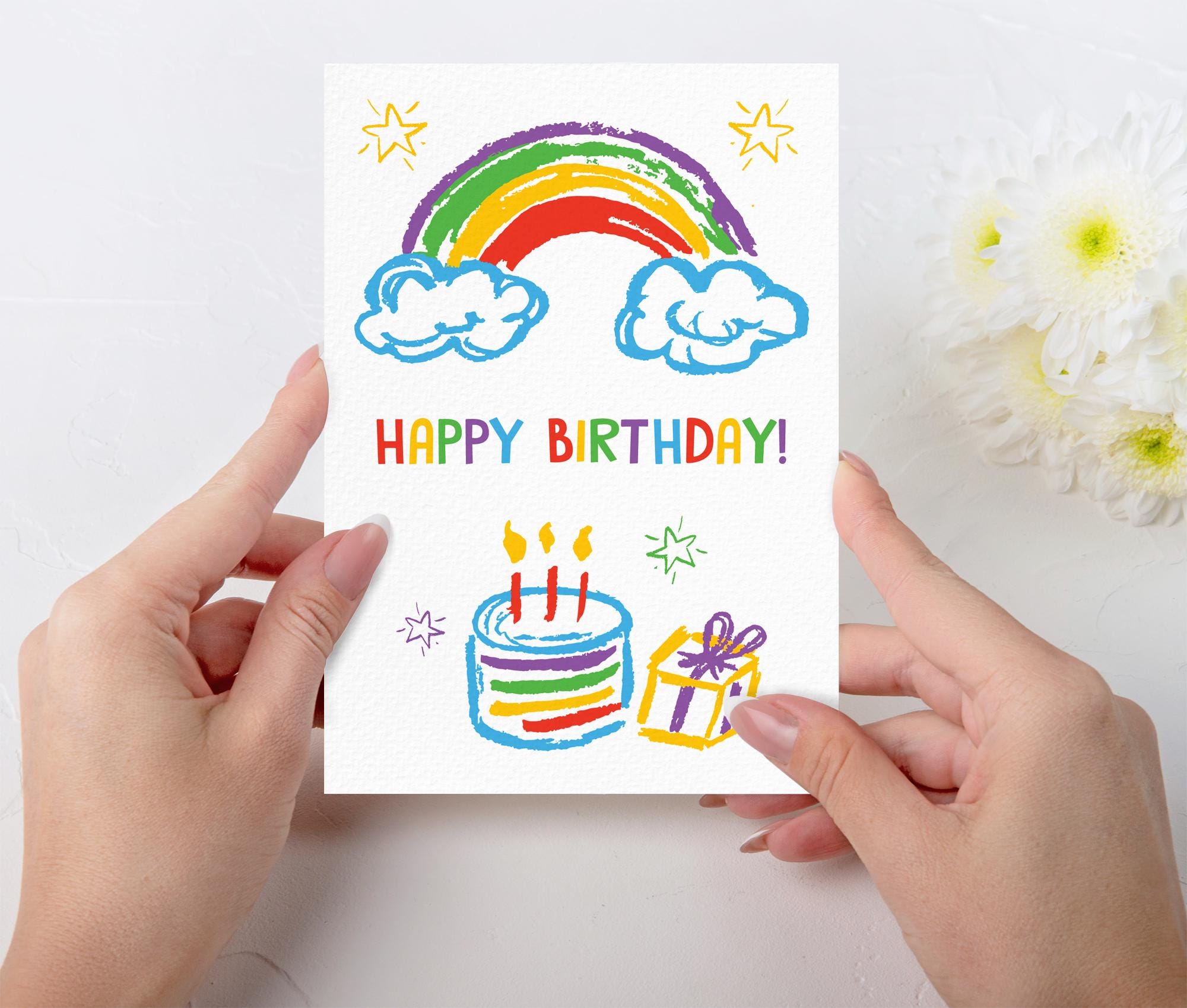 Crayon Rainbow Birthday Card - Printable Card 5x7 in (digital Download ...
