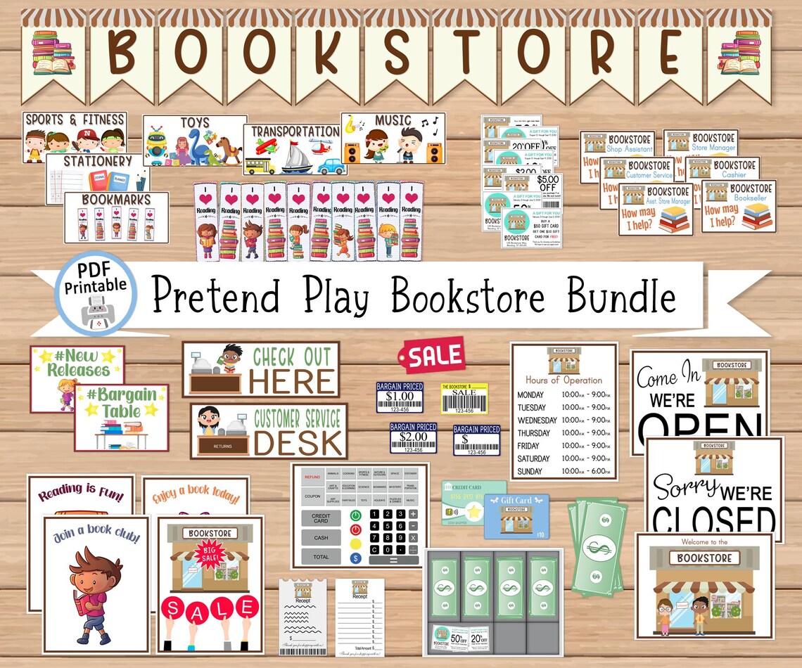 Pretend Play Bookstore: Printable Kids Dramatic Play Set (PDF Download ...