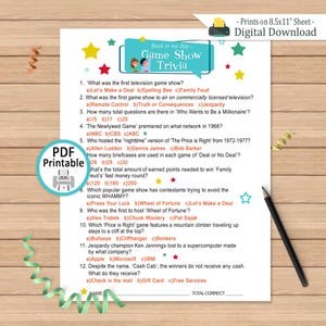 Game Show Trivia: Printable Family Game Night (PDF Digital Download
