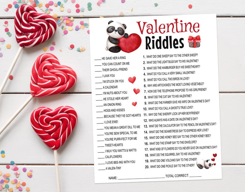 Kids Valentine Riddles: Printable Party Activity (PDF Download) - Etsy