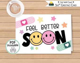 Tarjeta de felicitación "Siéntete mejor PRONTO" de 5 x 7 pulgadas (Descarga digital PDF)