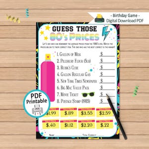 80s Price Guessing Game: Retro Party Activity (Printable Digital Download PDF)