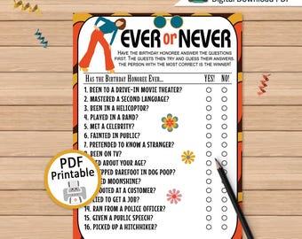 1970s Ever or Never Birthday Game: Retro Party Activity (Printable PDF Digital Download)