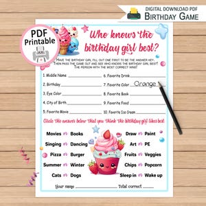 Who Knows the Birthday Girl Best Game | Ice Cream Themed Birthday Game | Birthday Party Activity | Printable Digital Download PDF