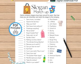 Slogan Match-Up Game: Printable Trivia for Adults & Family (PDF Digital Download)