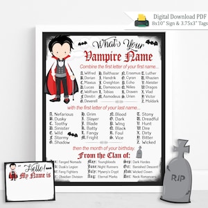 Vampire Name Game: Halloween Party Activity (Printable Digital Download PDF)