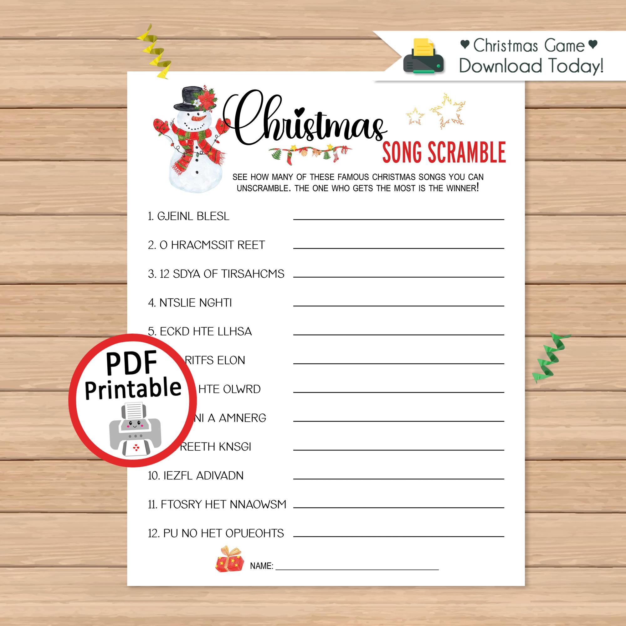 christmas song scramble game - holiday activity (printable pdf