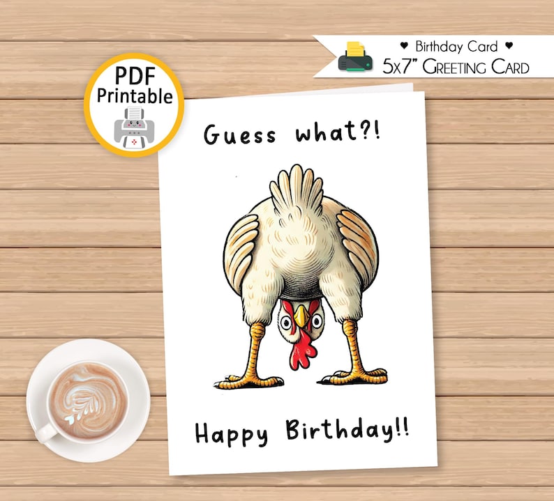 Chicken Butt Birthday Card - Printable Card 5x7 in (Digital Download PDF) image 1
