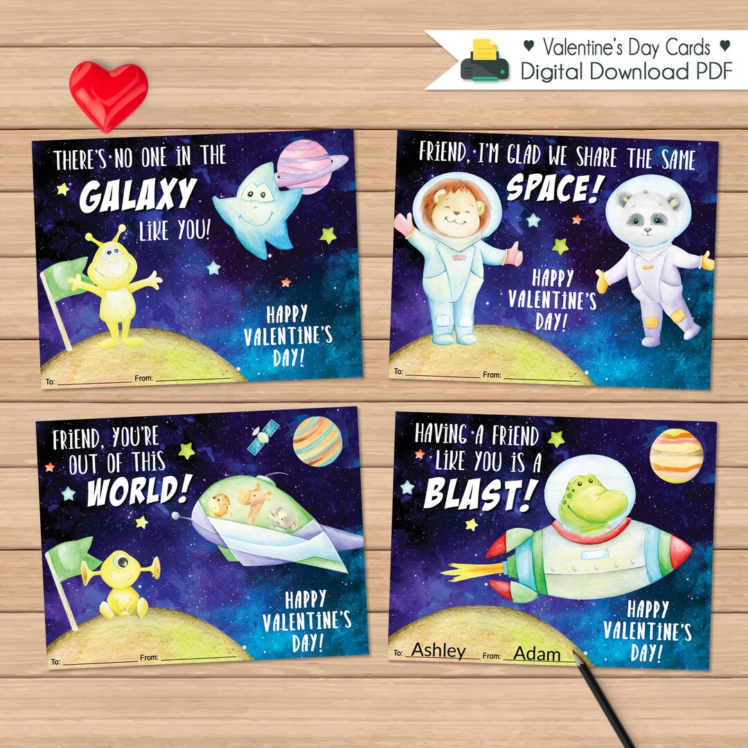 Space Aliens Valentine Cards - (printable PDF Digital Download) - Etsy