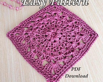 Vintage Floral Granny Square Crochet Pattern, PDF Download Instant Access, Lacy Flower Motif  Tutorial