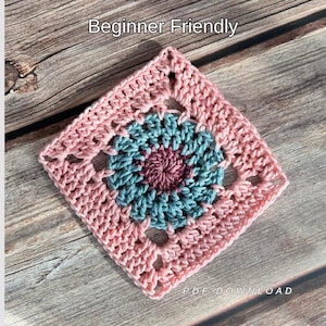 Peony Granny Square Crochet Pattern | Beginner Floral Motif PDF (Digital Download)