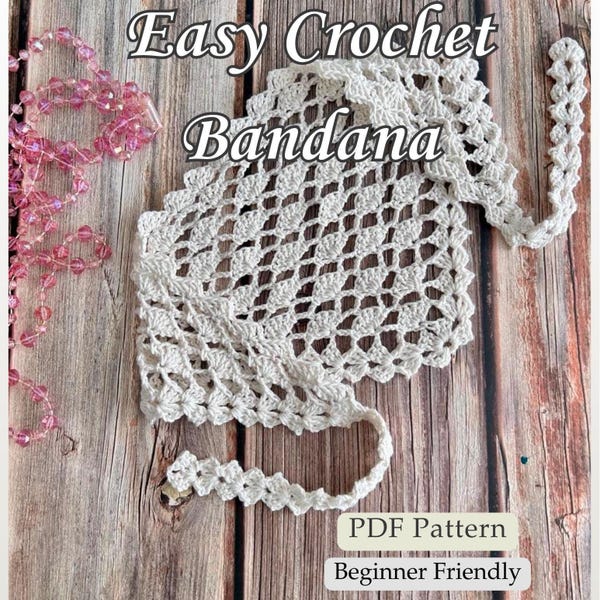 Crochet Bandana Pattern PDF, Easy Beginner Lace Head Scarf, Kerchief  Pattern Instant Download