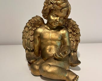 Vintage Gold Cherub Bookend | Hollywood Regency Putti Figurine
