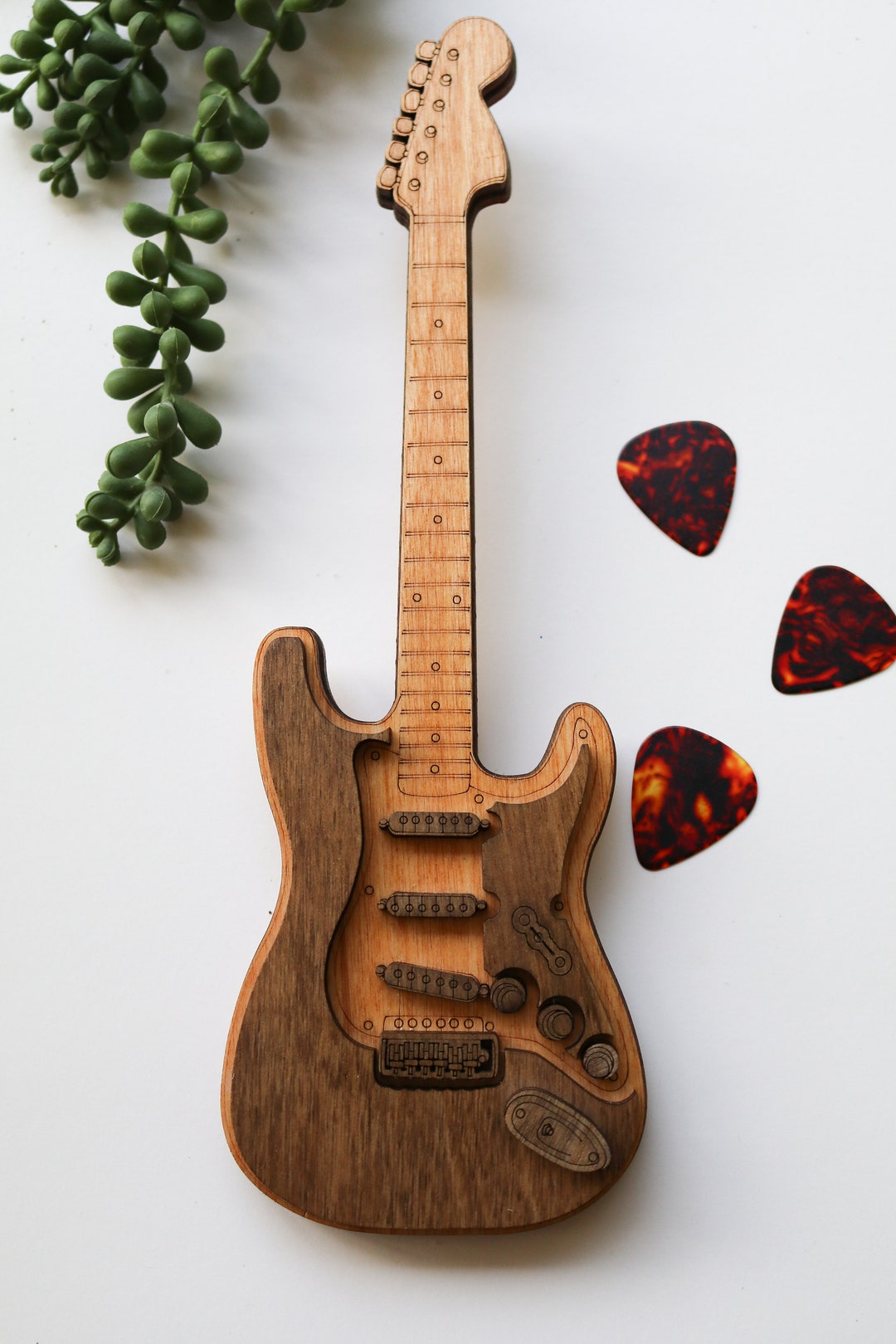 Layered Wood Electric Guitar Wall Decor, Laser Engraved, Laser Cut